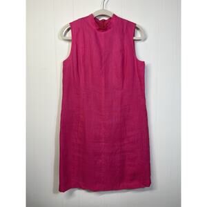 Talbots 100% Irish Linen Shift Dress Size 8 Pink Sleeveless Pockets Lined